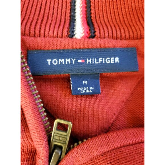 Tommy Hilfiger red quarter zip pullover cotton sweater. Men's Medium - Picture 4 of 5